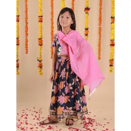 Sangria Girls Embellished Printed Pure Cotton Lehenga With Choli & Dupatta-picture-27