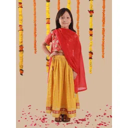 Sangria Girls Embellished Printed Pure Cotton Lehenga With Choli & Dupatta-picture-22