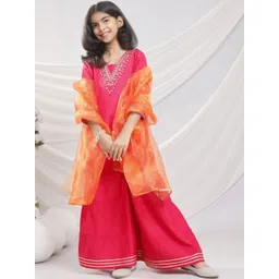 Sangria Girls Embroidered Kurta & Sharara With Dupatta-picture-27