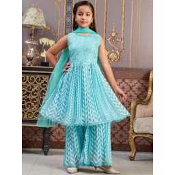 Sangria Girls Embroidered Kurta Sharara Set With Dupatta-picture-35