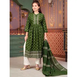 Sangria Girls Embroidered Mandarin Collar Kurta With Trouser And Dupatta-picture-20