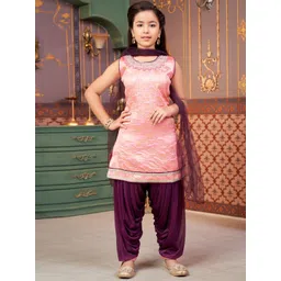 Sangria Girls Embroidered Sequined Kurta Patiala & Dupatta Set-picture-15