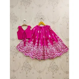 Sangria Girls Embroidered Thread Work V-Neck Flared Lehenga With Choli With Dupatta-picture-39