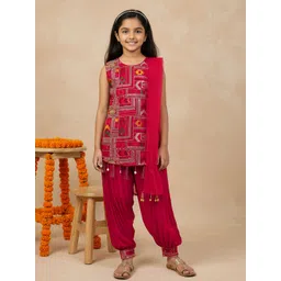 Sangria Girls Ethnic Motifs Embroidered Thread Work Kurti With Patiala & Dupatta-picture-34