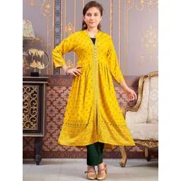 Sangria Girls Ethnic Motifs Printed Mandarin Collar A-Line Kurta With Trouser-picture-43