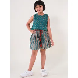 Sangria Girls Ethnic Motifs Printed Pure Cotton Sleeveless Top With Shorts-picture-18