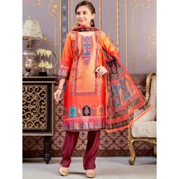 Sangria Girls Ethnic Motifs Printed Satin Straight Kurta With Trouser And Dupatta-picture-11