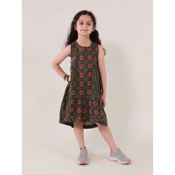 Sangria Girls Ethnic Motifs Printed Sleeveless Pure Cotton A-Line Dress-picture-21