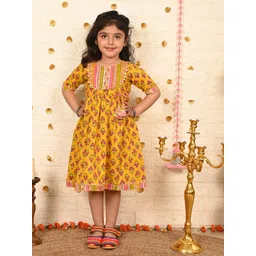 Sangria Girls Floral Printed A-Line Midi Ethnic Dress-picture-10