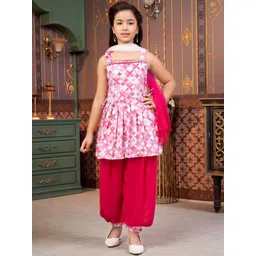 Sangria Girls Floral Printed Anarkali Kurta With Patiala & Dupatta-picture-24