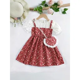 Sangria Girls Floral Printed Pure Cotton Round Neck Fit & Flare Knee Length Dress-picture-38