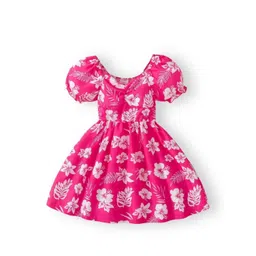 Sangria Girls Floral Printed Pure Cotton Round Neck Fit & Flare Knee Length Dress-picture-37