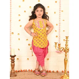 Sangria Girls Floral Printed Pure Cotton Round Neck Kurta With Dhoti Pant image 1