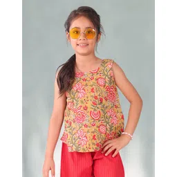 Sangria Girls Floral Printed Pure Cotton Sleeveless Top-picture-46