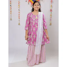 Sangria Girls Floral Printed Regular Pure Cotton Kurti with Sharara & With Dupatta-picture-33