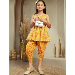 Sangria Girls Floral Regular Cotton Top with Dhoti Pants-picture-12