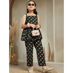 Sangria Girls Floral Regular Pure Cotton Top with Trousers-picture-11