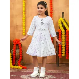 Sangria Girls Foil Print Winter Woolen Dress With Belt-picture-36