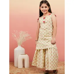 Sangria Girls Green & Prink Ethnic Motifs Printed Straight Kurti With Sharara-picture-34