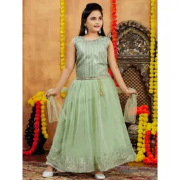 Sangria Girls Green Net Lehenga Choli-picture-17