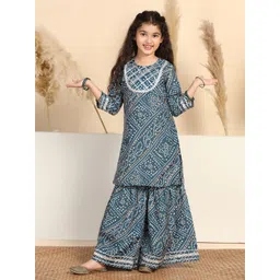 Sangria Girls Grey Bandhani Printed Cotton Blend Straight Kurta With Sharara-picture-13