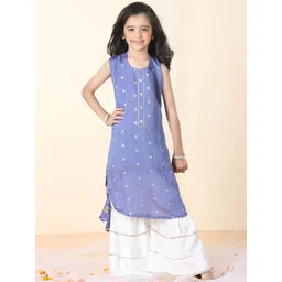 Sangria Girls Polka Dots Woven Design Pure Cotton Sleeveless Kurta With Sharara-picture-19