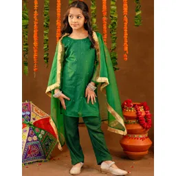 Sangria Girls Printed Beads and Stones Kurta with Trousers & With Dupatta-picture-18