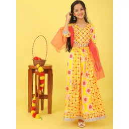 Sangria Girls Printed Cotton V-Neck Flared Lehenga With Choli & Dupatta-picture-58
