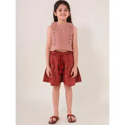 Sangria Girls Printed Pure-Cotton Sleeveless Top With Shorts-picture-44