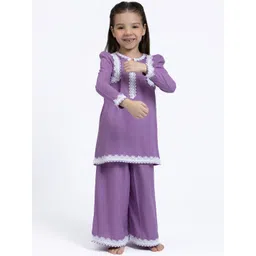 Sangria Girls Purple Rayon Round Neck Pure Cotton Causal Co-ord Set-picture-26