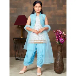 Sangria Girls Sequin Embroidered Kurti Patiala & Dupatta With Jacket-picture-27