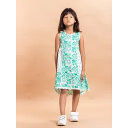 Sangria Girls White & Sea Green Floral Printed Pure Cotton A-Line Dress-picture-45
