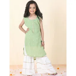 Sangria Girls Woven Design Pure Cotton Sleeveless Kurta With Sharara-picture-22