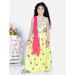Sangria Girls Yelllow Floral Printed V-Neck Lehenga Choli-picture-25