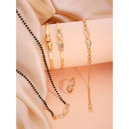 Sangria Gold-Plated American Diamond-Studded Mangalsutra With Bangle Bracelet & Ring-picture-31