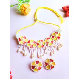 Sangria Gold-Plated Pearl-Beaded Floral Shaped Jewellery Set-picture-14