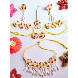 Sangria Gold-Plated Pearl-Beaded Floral Shaped Jewellery Set-picture-17