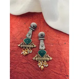 Sangria Gold-Plated Stone Studded & Beaded Drop Earrings-picture-20