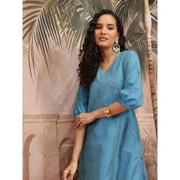 Sangria Gotta Patti Detail V-Neck Puff Sleeves Festive Angrakha Style Kurta-picture-14