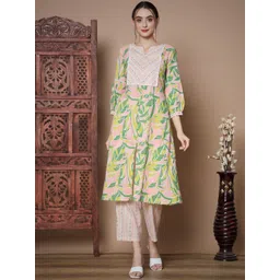 Sangria Green & Pink Tropical Printed Pure Cotton A-Line Kurta & Palazzos-picture-17
