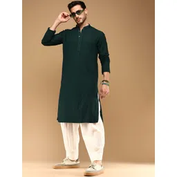 Sangria Green Ethnic Motifs Embroidered Mandarin Collar Chikankari Cotton Straight Kurta-picture-33