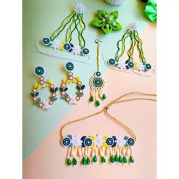 Sangria Green Gold-Plated Stone Studded & Floral Beaded Boho Jewellery Set-picture-10