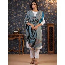sangria House of Pataudi Blue Ethnic Motifs Woven Design Shawl-picture-10