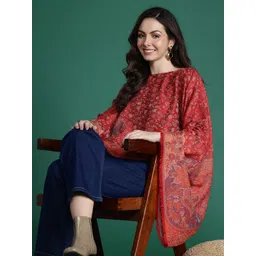 Sangria Indie Floral Woven Design Flared Kimono Sleeve Kaftan Top-picture-30