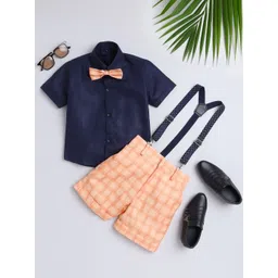 Sangria Infants Boys Checked Clothing Set With Suspender Belt & Bow Tie-picture-46