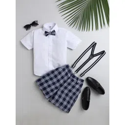 Sangria Infants Boys Checked Clothing Set With Suspender Belt & Bow Tie-picture-12