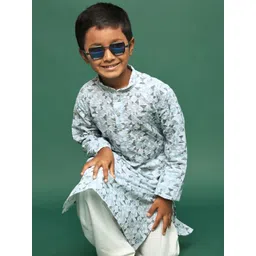 Sangria Kids-Boys Blue Cotton Straight Kurtas-picture-44
