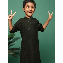 Sangria Kids-Boys Green Cotton Straight Kurtas-picture-20