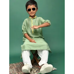 Sangria Kids-Boys Green Silk Straight Kurtas-picture-24
