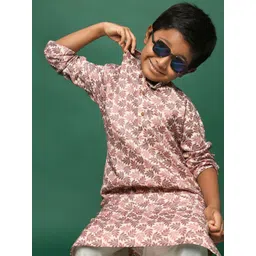 Sangria Kids-Boys Rust Cotton Straight Kurtas-picture-12